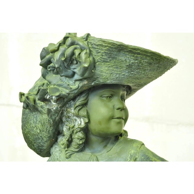 Metal Late 20th Century Jim Davidson Large Bronze Verdigris Mailbox Garden Statue Boy and Girl on Tree For Sale - Image 7 of 12