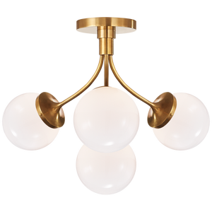 Kate Spade New York for Visual Comfort Signature Prescott Medium Semi-Flush Mount in Soft Brass with White Glass