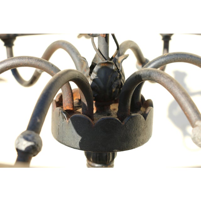 Antique Wrought Iron Floor Candelabra | Ornate Gothic Revival Candleholder | Early 20th Century For Sale - Image 9 of 18
