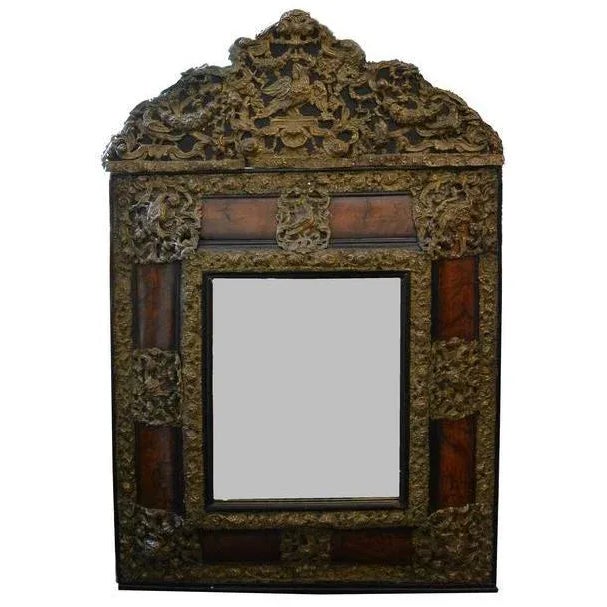 Transitional 18th C Dutch Mirror Walnut and Brass For Sale - Image 3 of 3