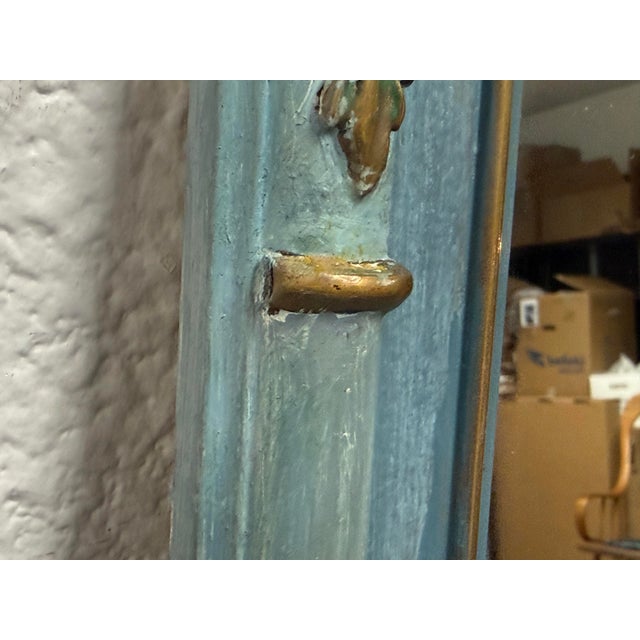 Blue Distressed Ornate Leaning Mirror, Vintage For Sale - Image 8 of 12