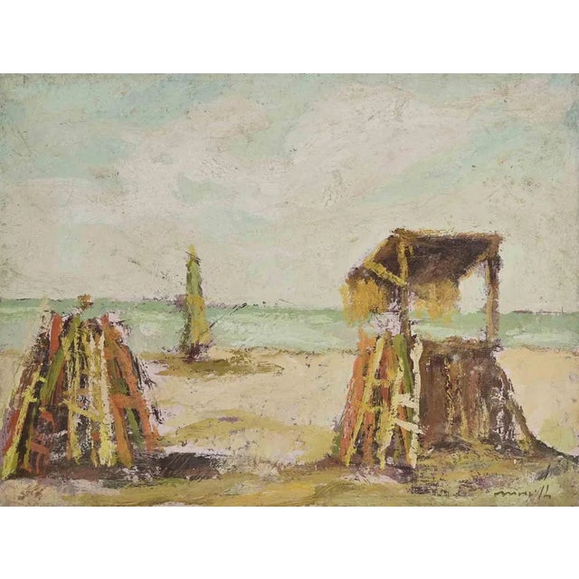 Franco Marzilli, Seaside, Oil Painting, 1970s For Sale