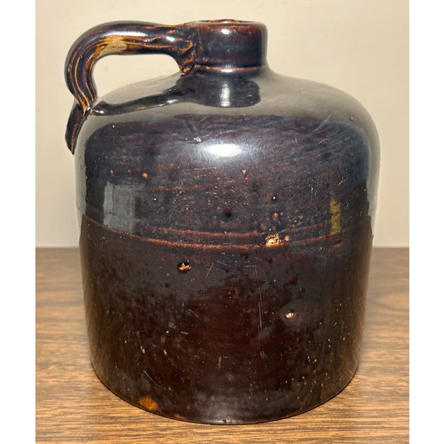 Late 19th Century Late 19th Century American Primitive Albany Slip Glazed Brown Stoneware Beehive-Form 1/2 Gallon Jug For Sale - Image 5 of 8