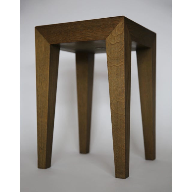 In massive solid oak with amazing anthracite finish, heavy small side table made to measure with beautiful details and...