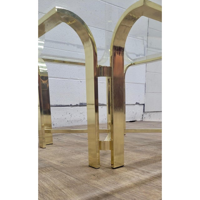 Gold Vintage Hollywood Regency Tulip or Milo Baughman Style Cocktail or Coffee Table For Sale - Image 8 of 10