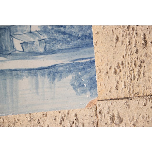 Baroque Antique 18th Century Blue and White Portuguese Tile Depicting Medieval Houses by the River For Sale - Image 3 of 7