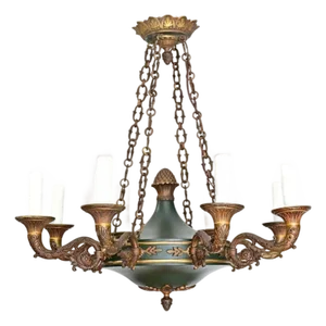 Vintage French Empire Style Gilt Bronze & Tole Flush-Mount