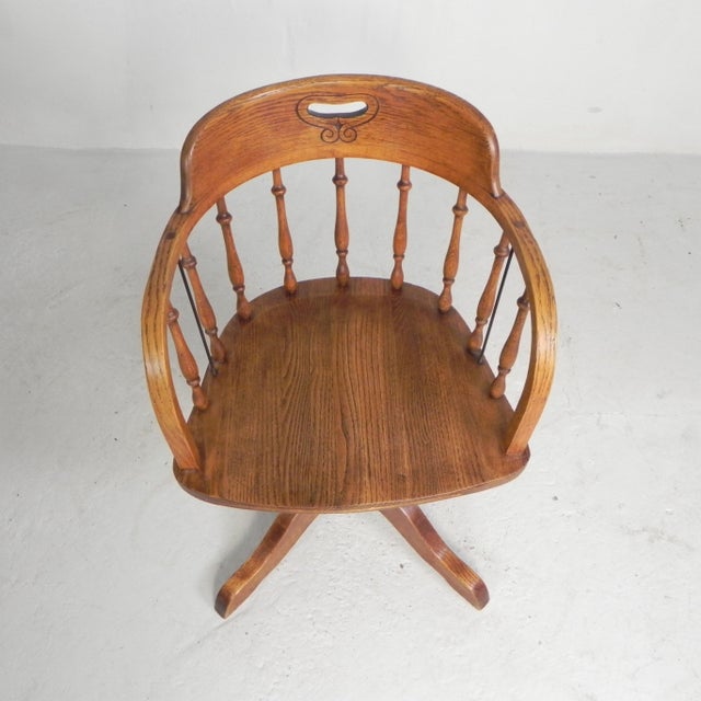 Height-Adjustable Oak Swivel Office Chair, 1930s For Sale - Image 4 of 18