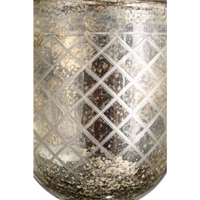 Late 20th Century Large Etched Mercury Glass Urn Vase — Overscale Pedestal Form With Diamond Lattice | Designer Statement Accent For Sale - Image 4 of 6