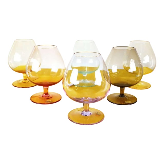Large Vintage Multicolored Crystal Glasses from Moser, Set of 6 For Sale