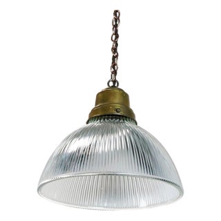 1960s Holophane Clear Glass Vintage Industrial Pendant Light For Sale