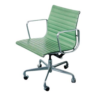 Herman Miller Eames Cactus Green Leather & Aluminum Office Chair For Sale