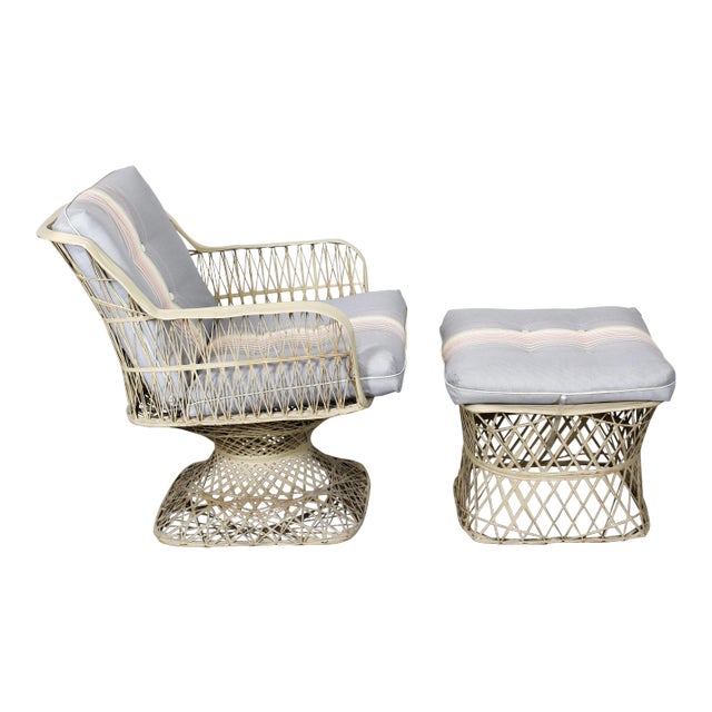 Vintage Fiber Glass Outdoor Lounge Chair With Ottoman - a Pair For Sale