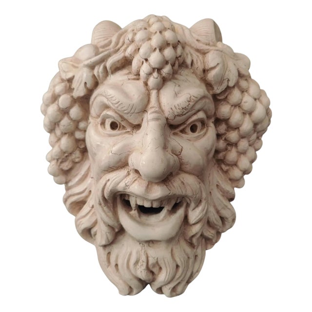 Fountain Mask with Face of Faun with Grapes in Asiago White Marble, Venice For Sale