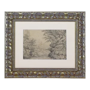 19th Century English Graphite Landscape Drawing of a River Gorge With Trees