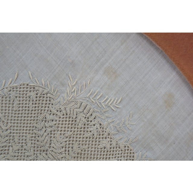 Antique French Framed White Linen & Lace Fleur De Lis Embroidered Textile For Sale - Image 10 of 11