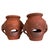 Vintage terracotta strawberry planter pots featuring an elegant elephant motif, dating to the late-20th century....