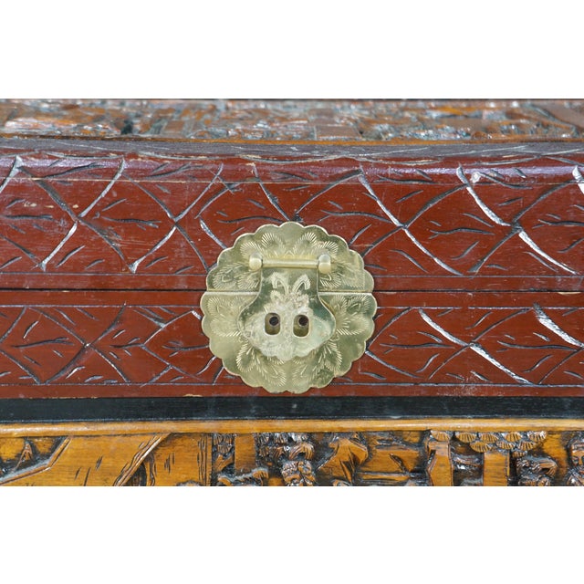 Mid Century Chinese Carved Elm Trunk Hope Chest Coffee Table Camphor Chinoiserie For Sale - Image 10 of 18