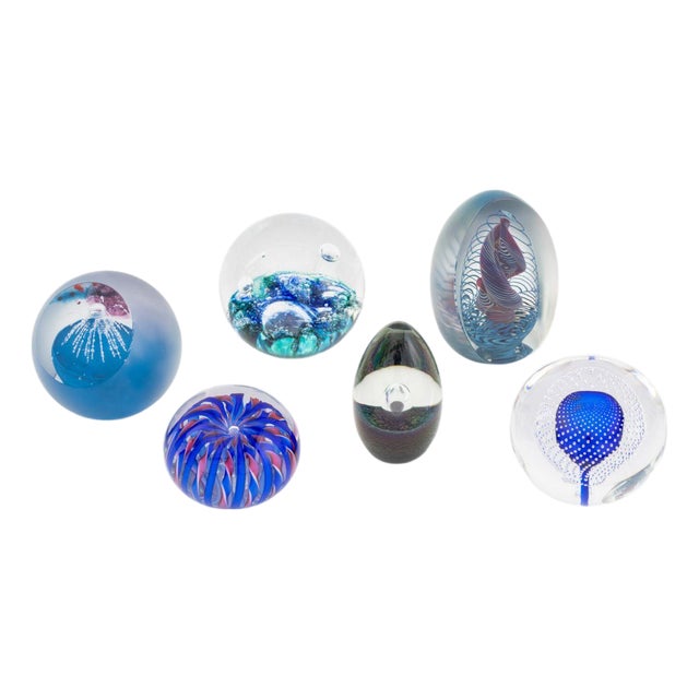 Encased Bubble Art Glass Paperweights, 6 For Sale