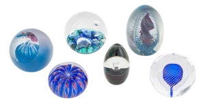 Encased Bubble Art Glass Paperweights, 6
