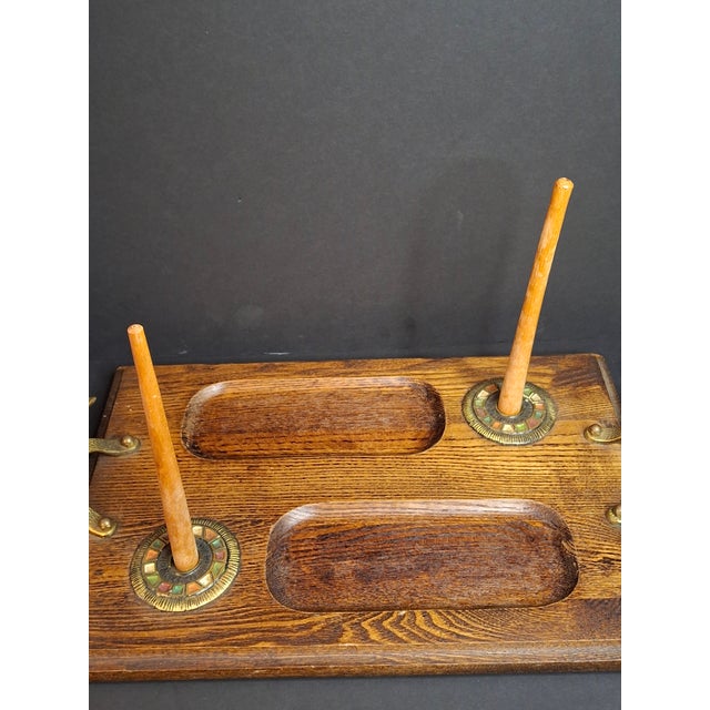Brown Rare Complete Vintage 1950s Israel Bagel & Lox Serving Wood Tray Judaica For Sale - Image 8 of 18