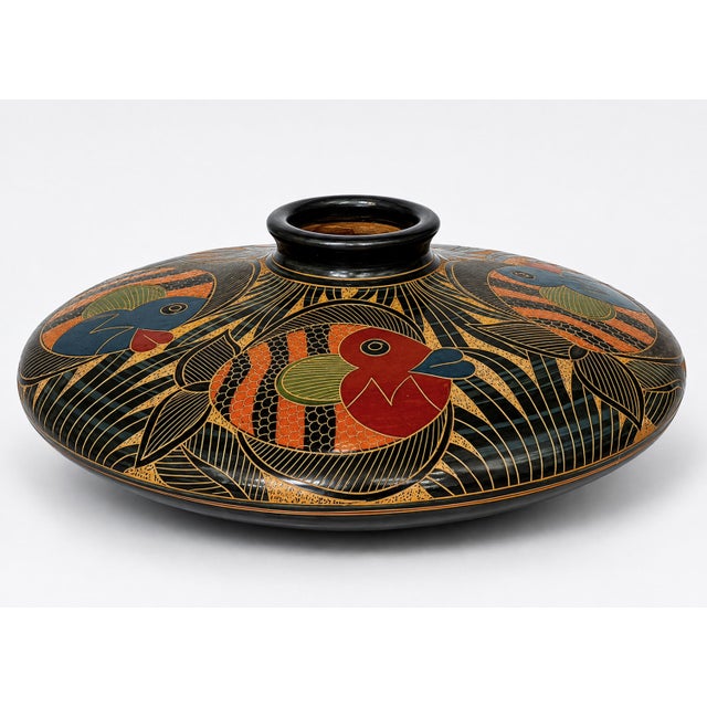 Black Pedro Guerrero Nicaraguan Chorotega Hand-Carved Ceramic Fish Bud Vase For Sale - Image 8 of 18