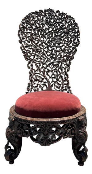 19th Century Victorian Wood Hand Carved Anglo Indian Burmese Chair