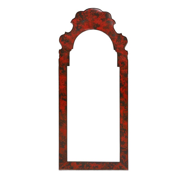 English Mid 20th Century Red Faux Turtle Shell Bordered Tole Mirror For Sale - Image 3 of 6