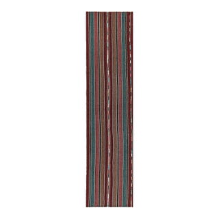 Vintage Shahsavan Persian Kilim in Blue, Brown & Maroon Stripes by Rug & Kilim - 2'11''x12'4'' For Sale