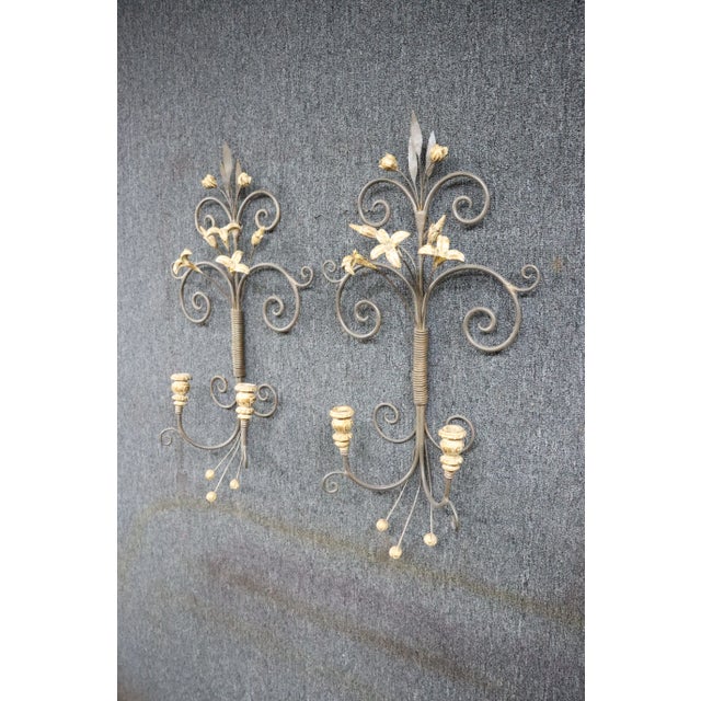French Mid 20th Century Giltwood & Iron Wall Sconces- a Pair For Sale - Image 3 of 10