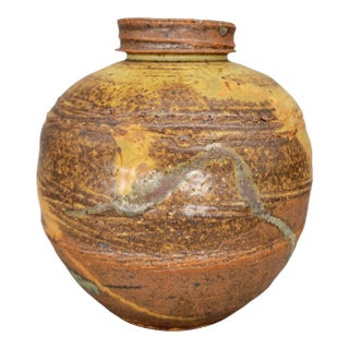 1990s Japanese Inspired Don Curreri Hand Crafted Etched Glazed Studio Pottery Vessel, Signed For Sale