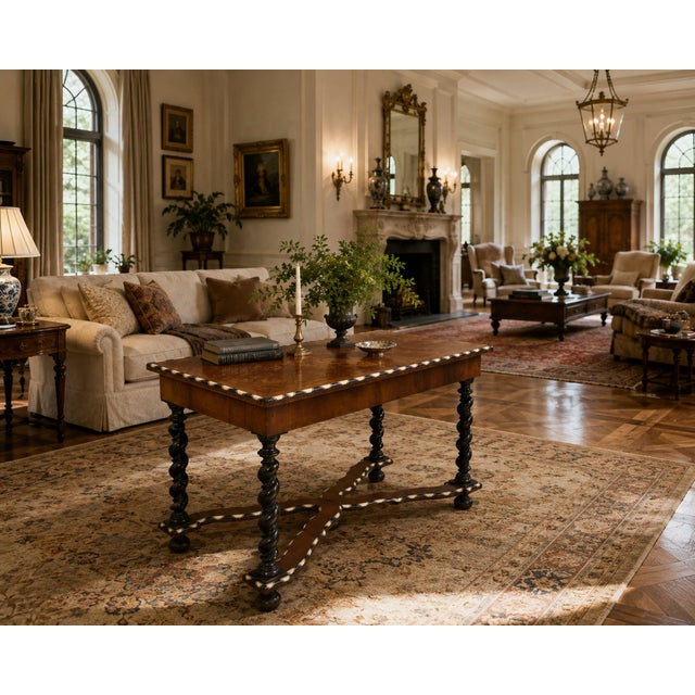 19th-Century Dutch Baroque Revival Marquetry Table W/ Ebonized Barley-Twist Legs For Sale - Image 4 of 12