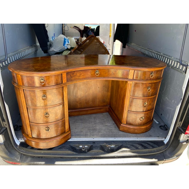 Mid-Century Modern Drexel Heritage Kidney Shaped Burled Wood Executive Desk For Sale - Image 3 of 12
