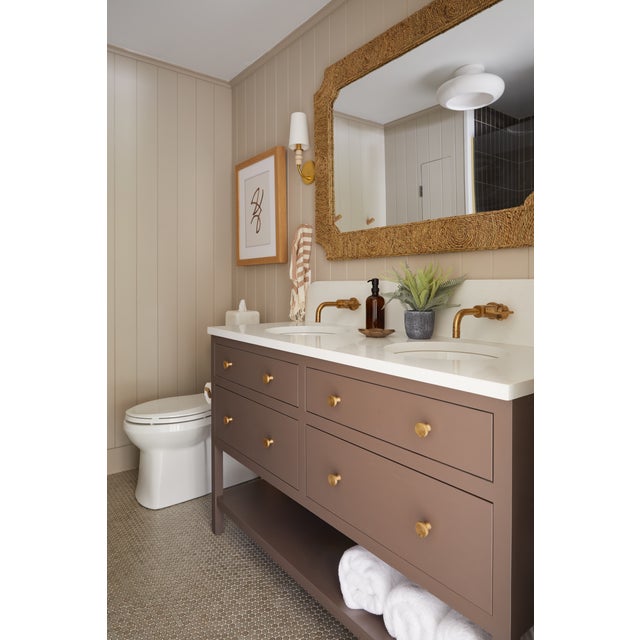 Brass Hudson Valley Lighting Annie 16 in. 1 Light Semi Flush in Aged Brass and Ceramic White Limewash Finish For Sale - Image 8 of 9
