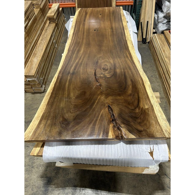 Contemporary Live Edge Single-Slab Monkeypod Dining Table, 8 Ft, 50 in Wide, Rustic For Sale - Image 3 of 4