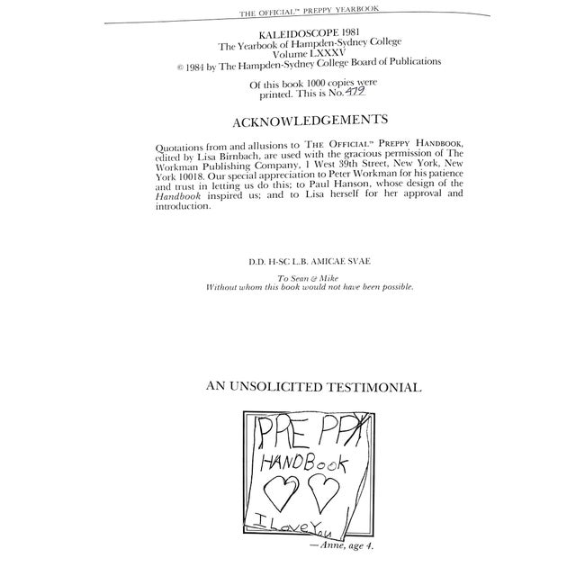 "The Official Preppy Yearbook Hampden-Sydney College Kaleidoscope" 1981 Birnbach, Lisa [Edited By] For Sale In New York - Image 6 of 18