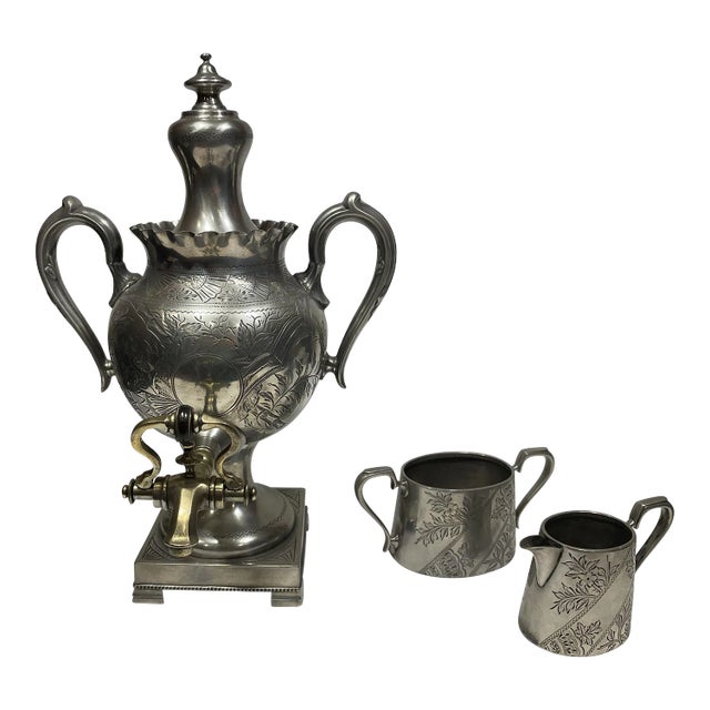 Late 19th Century English Pewter Tea Service- 3 Pieces For Sale