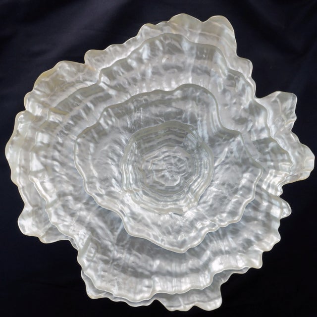 White Large Vintage Art Glass Oyster Shaped Centerpiece Shallow Bowl Late 20th C For Sale - Image 8 of 9