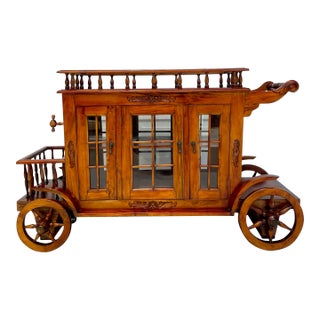 Vintage Rolling Wood and Glass Trolley Tea Cart Dry Bar For Sale