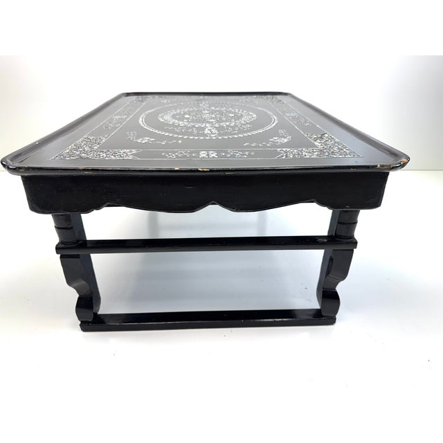 Vintage Chinese Black Lacquer Mother-of-Pearl Inlaid Low Kang Table For Sale - Image 11 of 14
