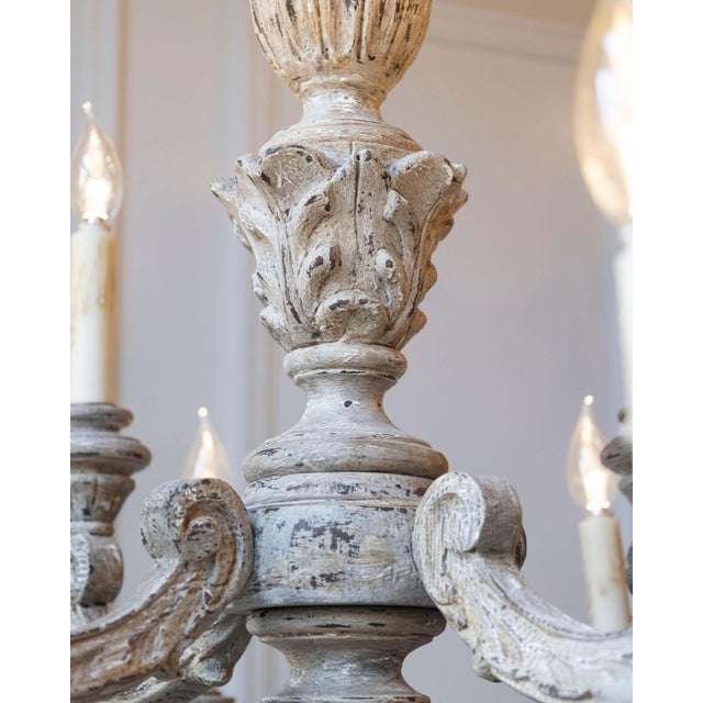Wood Mid 20th Century French Carved and Painted Wood Twelve-Light Chandelier For Sale - Image 7 of 18