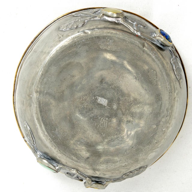 Antique Chinese Pewter Jeweled Lidded Bowl With Gemstones Republic Period For Sale - Image 13 of 13