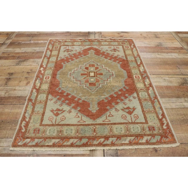 Textile Turkish Tribal Oushak Rug - 03'11 X 05'02 For Sale - Image 7 of 9