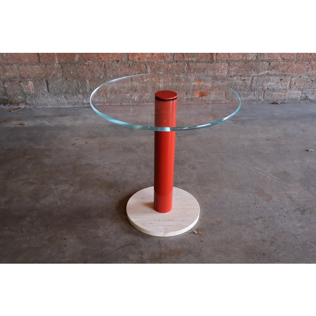 Vintage Post-Modern Glass, Metal and Travertine Drinks Side Table, Italy, 1970s For Sale In Los Angeles - Image 6 of 18