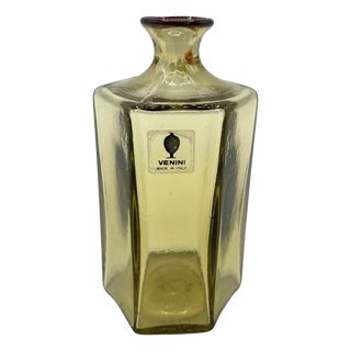 Small Vintage Hexagonal Straw-Colored Bottle by Paolo Venini for Venini, 1990 For Sale