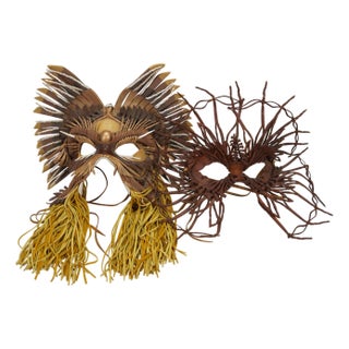 2 Vintage 1980s Jl Chuites Leather Tassel Mardi Gras Face Masks For Sale