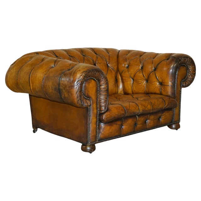 Chesterfield Armchair Whisky Brown Leather For Sale