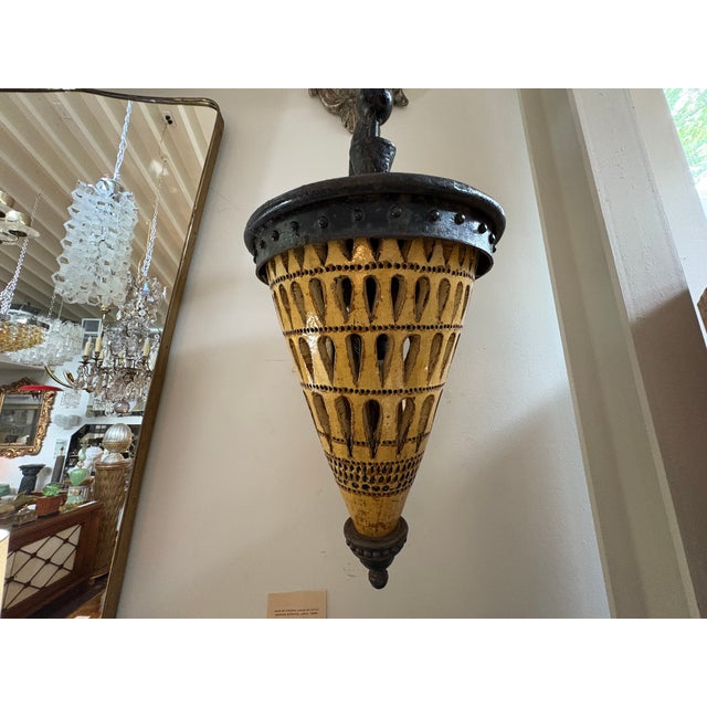 1930s Italian Iron and Glazed Terracotta Lantern Sconces - Pair For Sale In Houston - Image 6 of 12