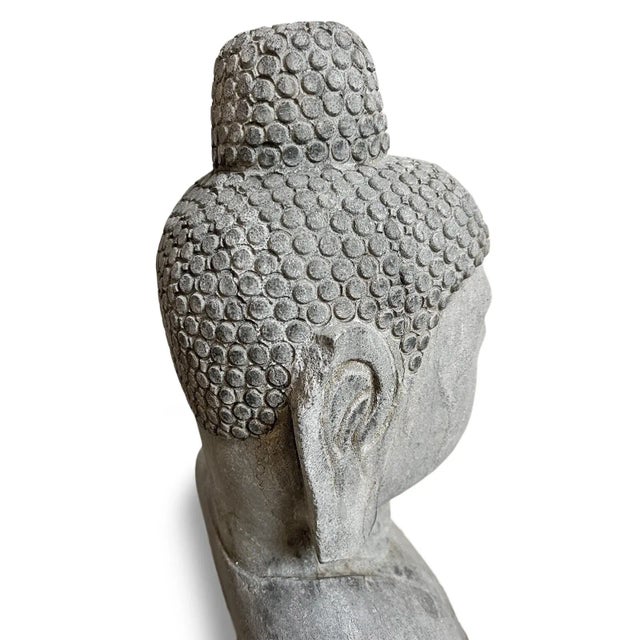 Mid 20th Century Vintage Stone Garden Buddha Bust Statue For Sale - Image 5 of 6