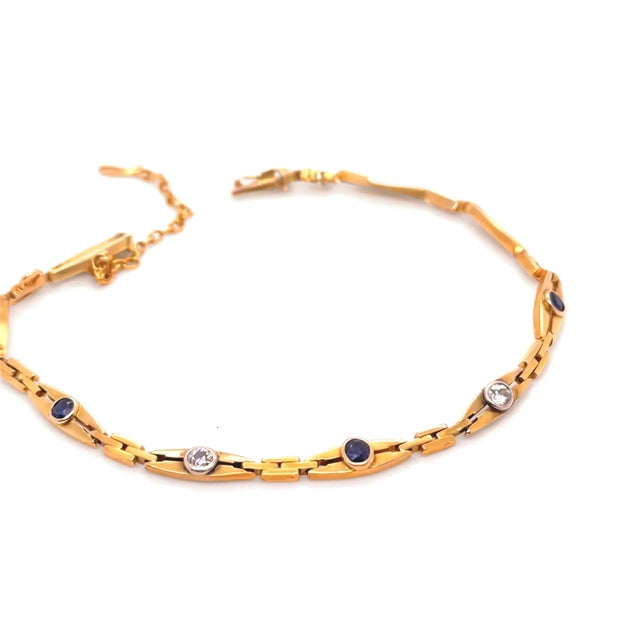 14ct Yellow Gold Sapphire and Diamond Bracelet 0.69ct 9.83g For Sale - Image 4 of 7